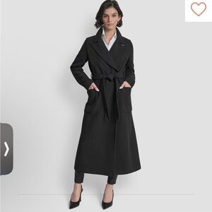 DKNY Elegant Black Long Wrap Coat